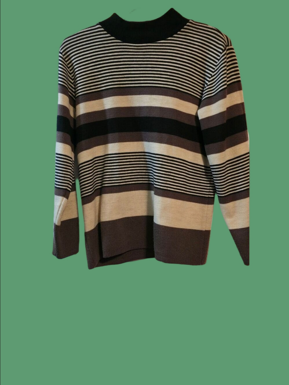 4/$67 Deal! Vintage Women's Striped Crewneck Sweater in Cream and Brown